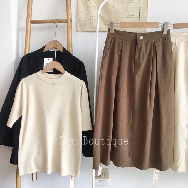 Chân váy midi dáng xòe chữ A- Chân váy chữ A công sở chất kaki