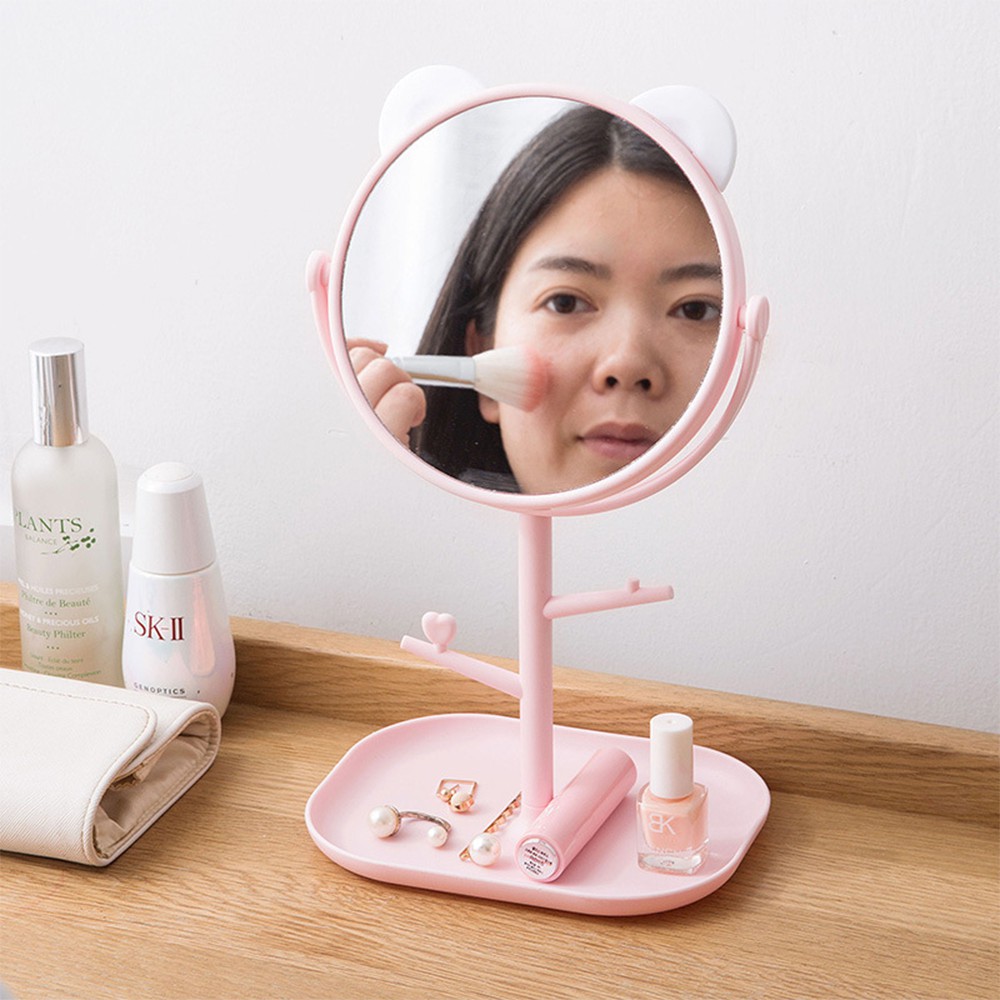 Gương Trang Điểm Mẫu Tai Mèo Bạn Gái Để Bàn - Có 2 Khung Treo Và Giá Để Phụ kiện - Xoay 360 Độ