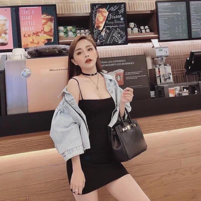 Váy 2 Dây Mảnh Đen Trơn PEONYB Nữ [FREESHIP] 🌸 Đầm 2s dáng ngắn sexy năng động, thun cá tính Ulzzang HOT 🌸  ྇