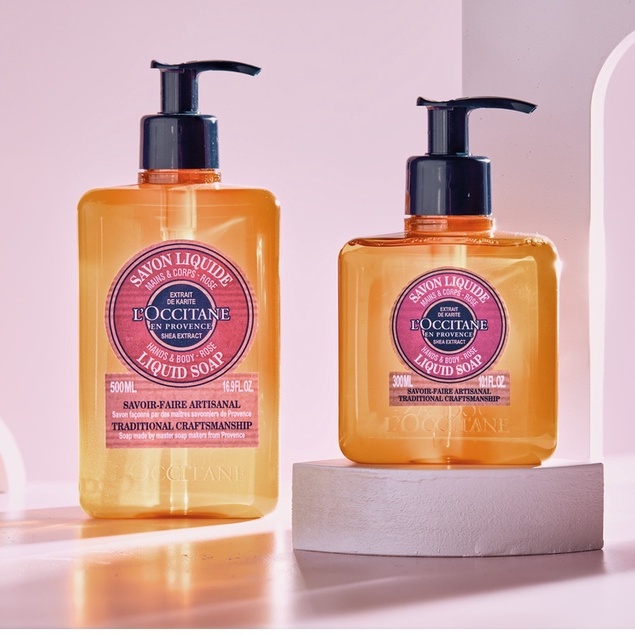 Gel Tắm &amp; Rửa Tay Bơ Đậu Mỡ Hương Hoa Hồng Shea Butter Rose Liquid Soap 500ml L'Occitane