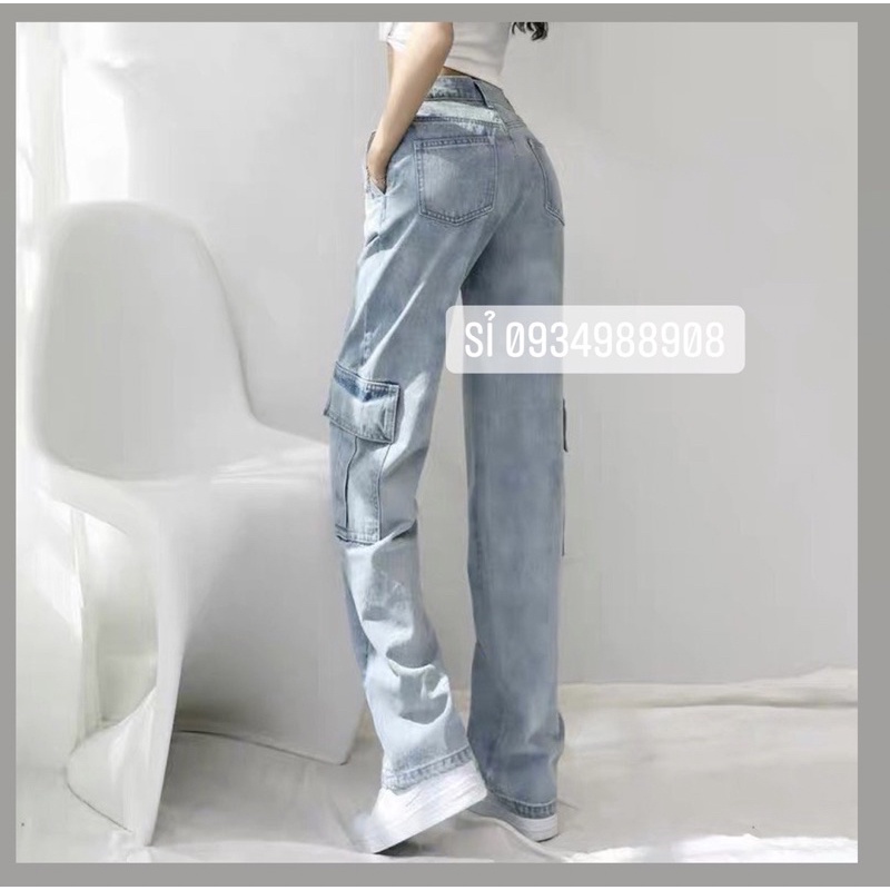(kèm ảnh thật) Quần jean nữ ống rộng lưng cao, quần jean nữ ống xuông túi hộp , quần baggy nữ hàng cao cấp | BigBuy360 - bigbuy360.vn