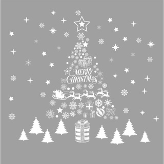 Decal trang trí giáng sinh noel 2 mặt cây thông tuyết trắng