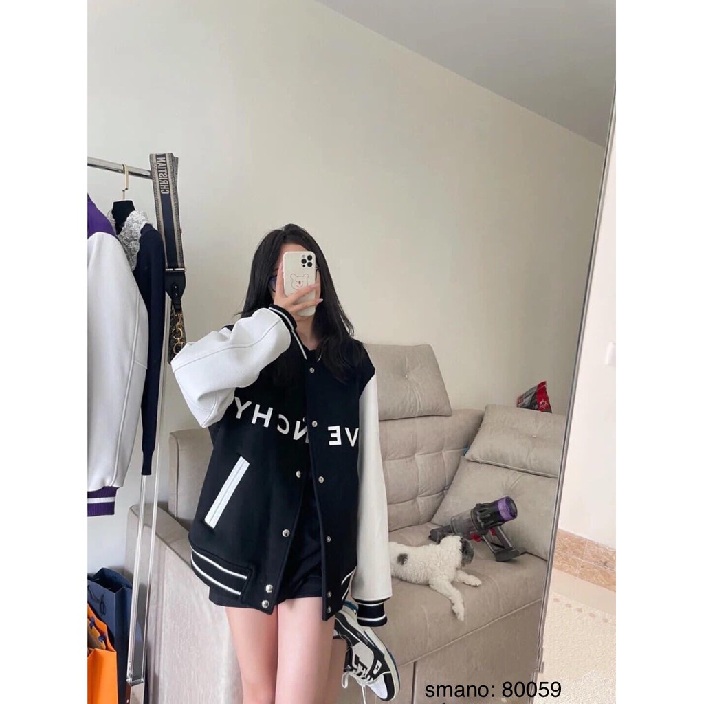 Áo khoác nỉ GJVENCHY đen-trắng cổ bomber SPF nam-nữ,chất nỉ cao cấp