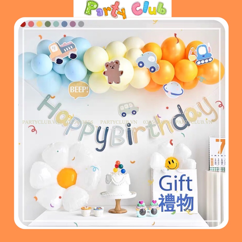 Set trang trí sinh nhật hình xe ô tô cho bé