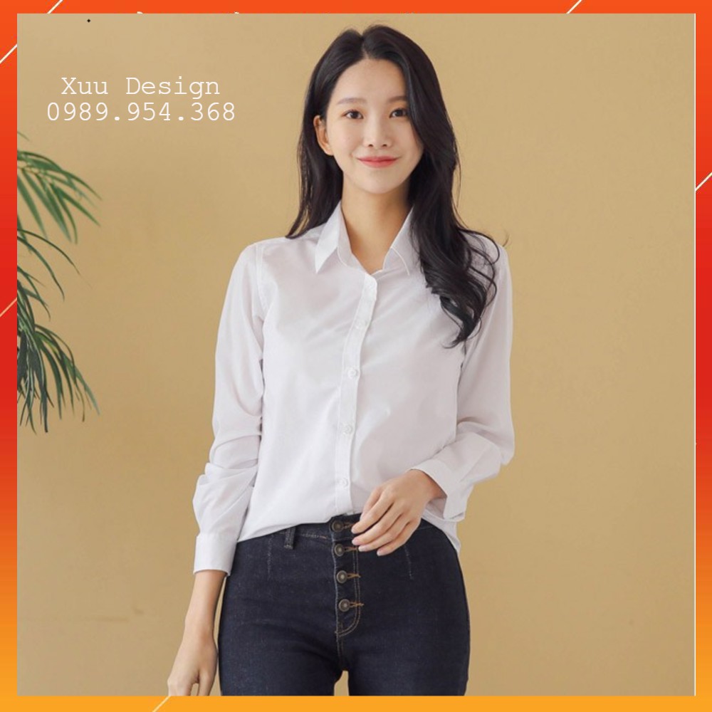 Áo sơ mi nữ trắng công sở Xuu Design, Áo sơ mi dài tay dáng suông chất vải đẹp SM04 | BigBuy360 - bigbuy360.vn