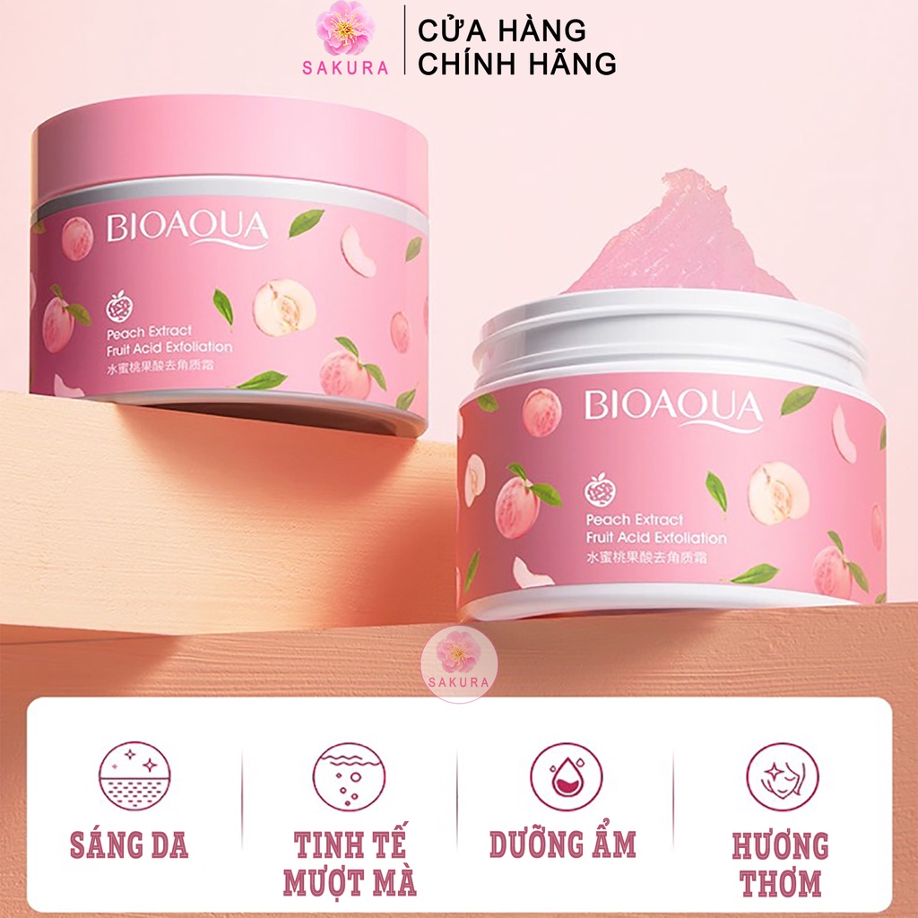 Kem tẩy tế bào chết BIOAQUA chiết xuất đào tươi dưỡng ẩm làm sạch thu nhỏ lỗ chân lông SAKURA 140g