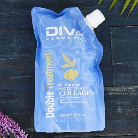 Túi Dầu Hấp Mềm Mượt DIVA Collagen Hair Mask 500ml - Mặt nạ hấp ủ tóc cao cấp phục hồi hư tổn, dưỡng ẩm sâu
