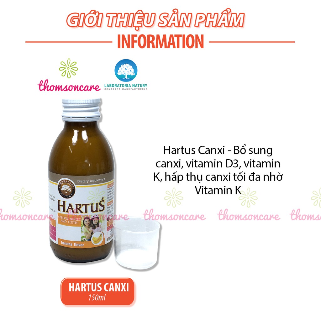 Canxi cho bé Hartus, thêm D3 và Vitamin K2, siro Hatus cho trẻ 4, 6 tháng 1 tuổi tăng chiều cao, Can xi nước d3k2