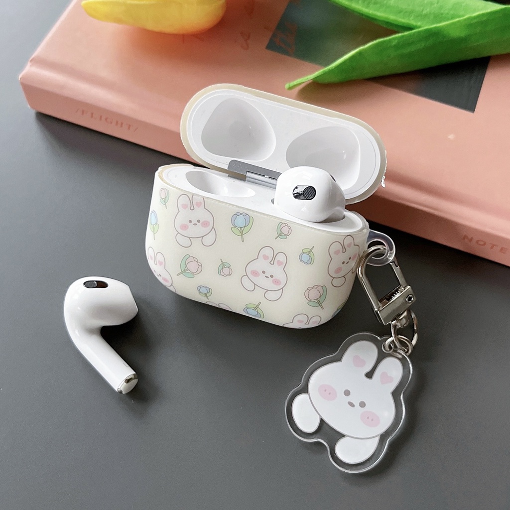 Vỏ Bảo Vệ Hộp Sạc Tai nghe không dây AirPods 1 2 pro gen3 2021 Bằng Silicon Hình Thỏ Và Hoa Dễ Thương Chống Sốc