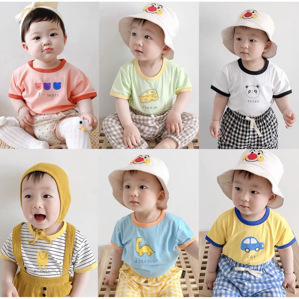 Áo Phông Cộc Tay Chất Cotton 100% Họa Tiết Khủng Long-Ô Tô Vàng Cho Bé (7-19kg) ( SP001307 )