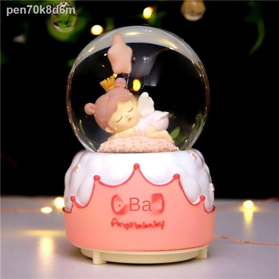 ❀♞✼Đèn lồng sáng tạo và bông tuyết Chúc ngủ ngon thiên thần quả cầu pha lê thủy tinh hộp nhạc đồ trang trí bé gái quà tặ