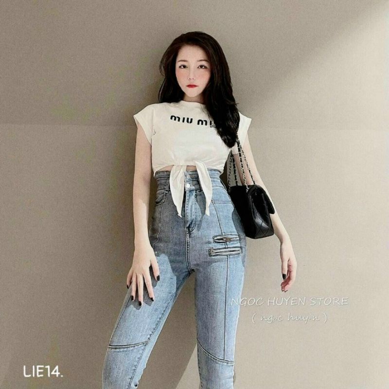 🎀QUẦN JEAN DÀI GIÃN DÂY KÉO KIỂU LƯNG SIÊU CAO - HÀNG VNXK