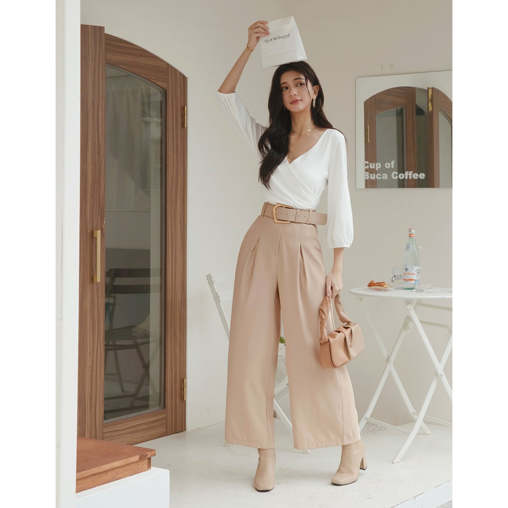 Quần ống rộng lưng cao kèm belt nữ Air Space 2111823003