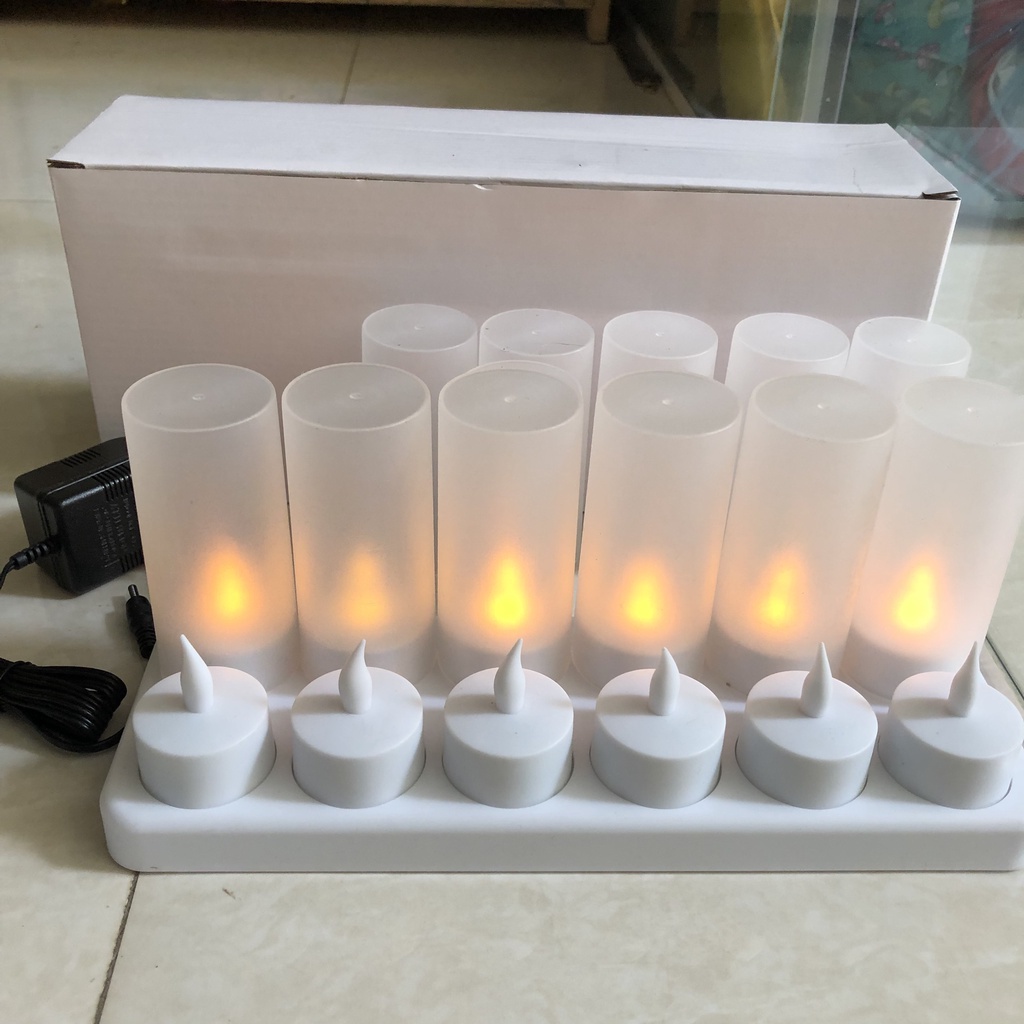 Nến sạc điện tealight bộ combo 12 cây chuyên dùng cho quán cafe, phòng trà