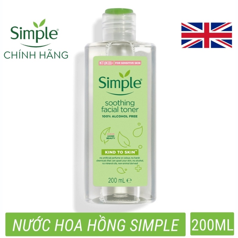 Nước hoa hồng Simple Toner làm dịu và cân bằng độ ẩm cho da - lành tính không chứa cồn 200ml