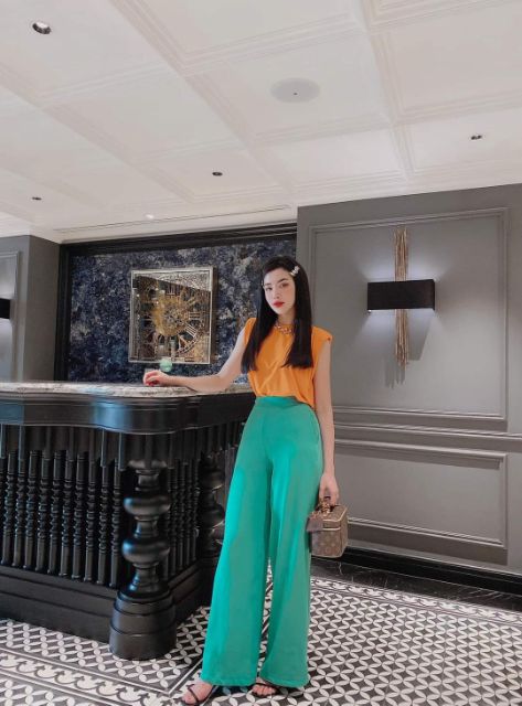 Quần dài ống suông phủ gót thêm màu