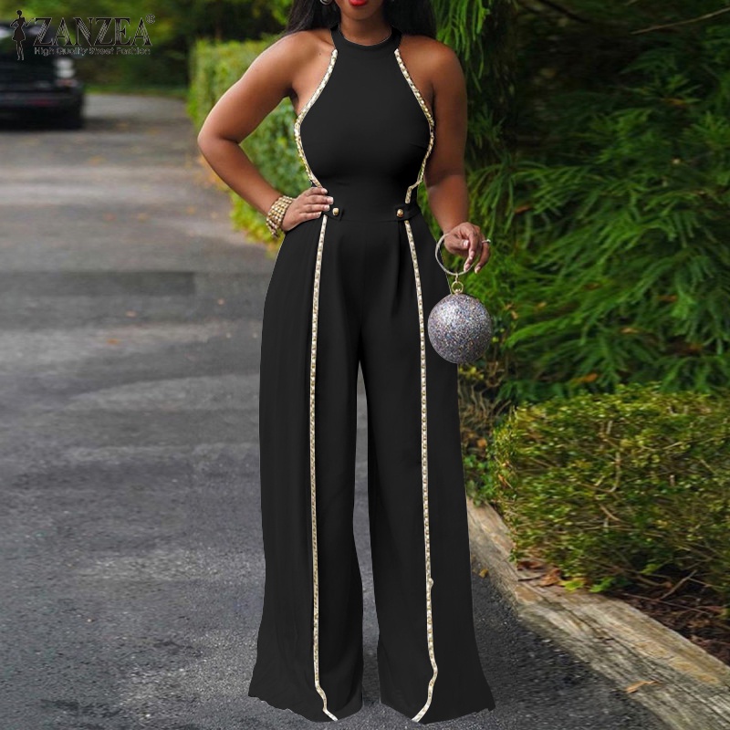 Zanzea Bộ Áo Liền Quần Ống Rộng Có Túi Phong Cách Đường Phố Châu Âu Thời Trang Cho Nữ