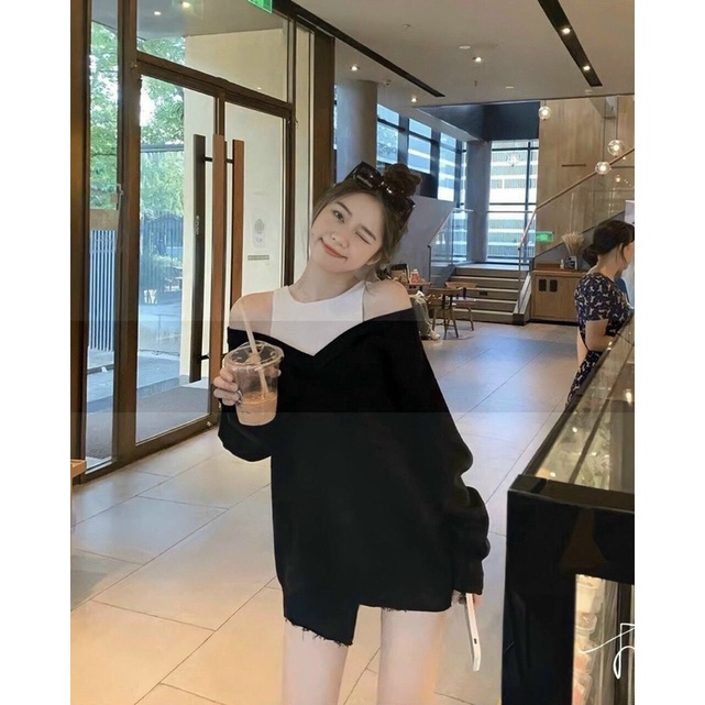 ÁO HOODIES TRỄ VAI PHỐI CỔ YẾM