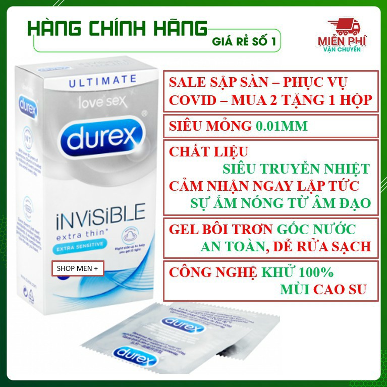 Bao Cao Su DUREX INVISIBLE 10 cái- Siêu mỏng, an toàn