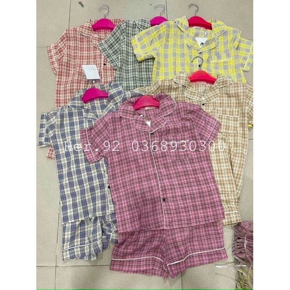 BỘ PIỊAMA HOẠ TIẾT KẺ Ô CHẤT ĐŨI HÀN ÁO CỘC QUẦN ĐÙI HÀNG THIẾT KẾ CAO CẤP