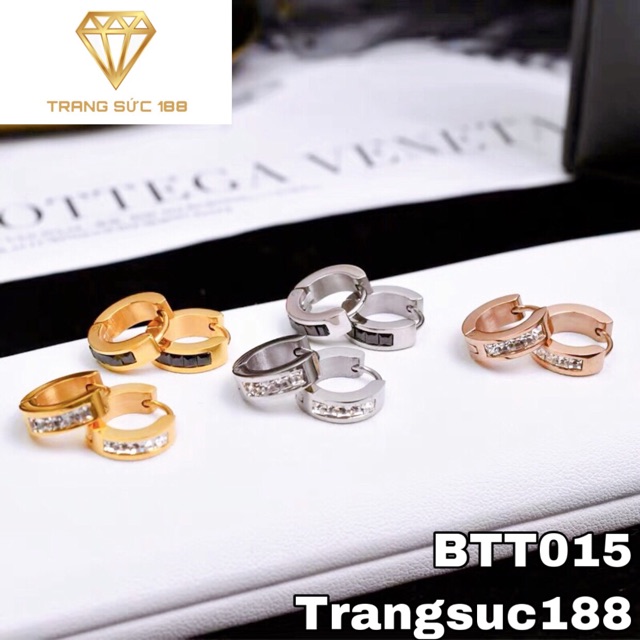 Bông tai titan nữ khoen đá BTT15