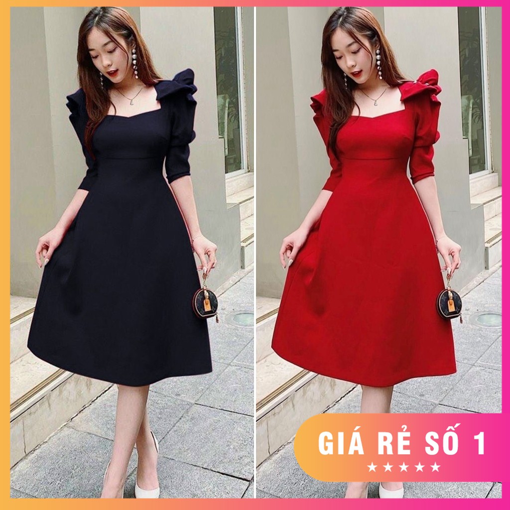 Đầm xòe tay phồng chất đẹp phù hợp dự tiệc công sở đủ size S,M,L,XL,XXL - 85415