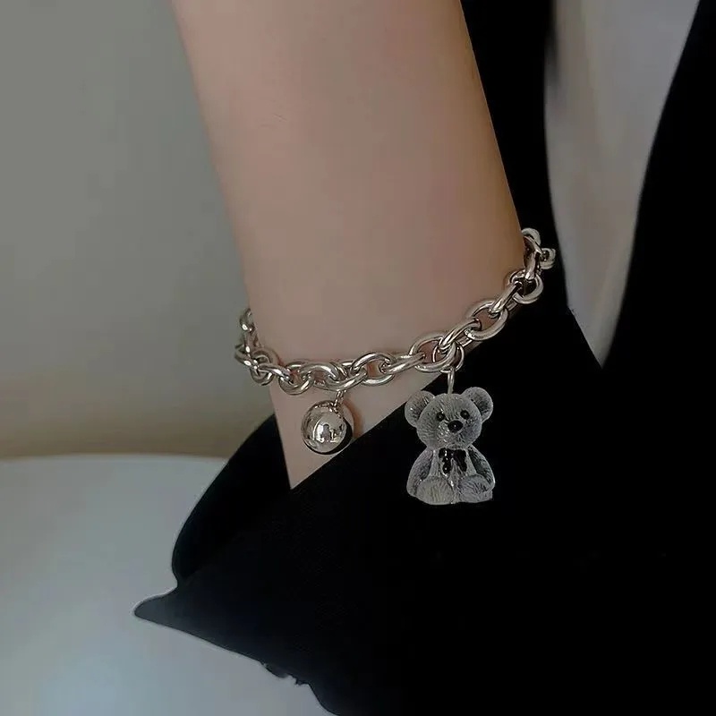 Vòng Tay Kim Loại Nhiều Lớp Trong Suốt Mặt Hình Gấu Dễ Thương Cho Nữ