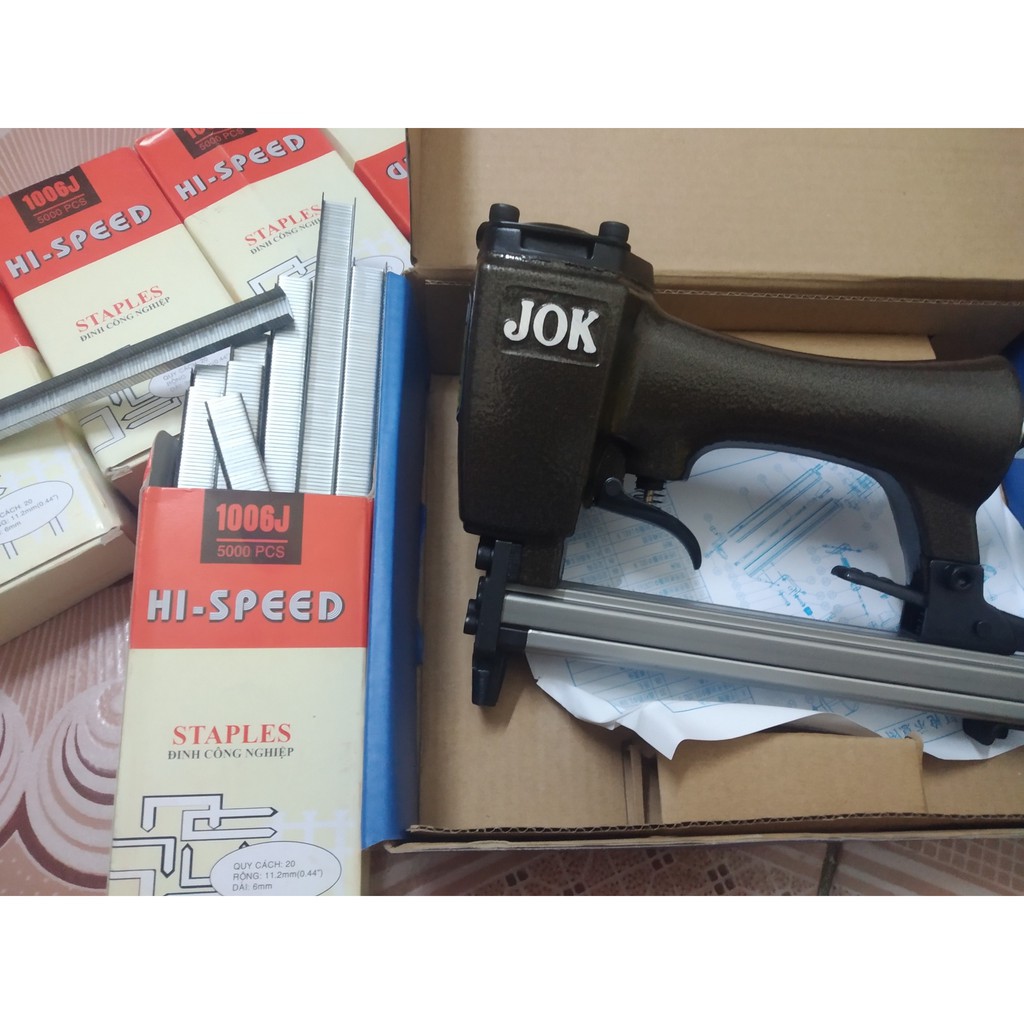 Máy bắn đinh,súng bắn đinh ghim U gỗ JOK-Loto u-j1006-1008-1010-1013 dùng máy nén khí