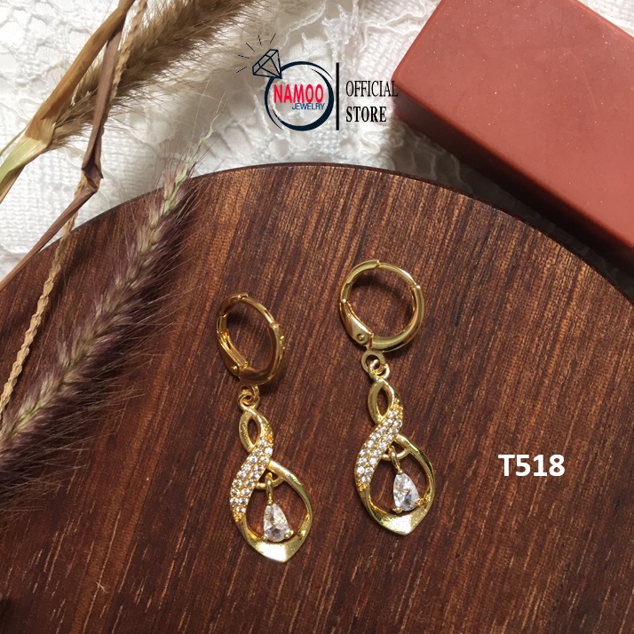 Bông tai Nữ Hợp Kim Mạ Vàng 18k không rỉ hình lá T518 S925 Namoo Jewelry