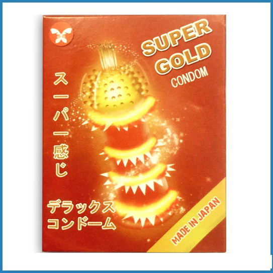 Bao Cao Su SUPER GOLD Gân - Gai - Bi, 1 hộp 2 cái từ NHẬT BẢN. Bcs Gân Gai, Kéo Dài Thời Gian Quan Hệ