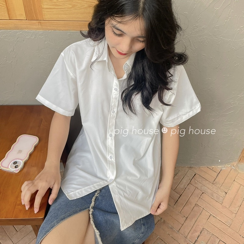 Áo sơ mi trơn tay cộc form rộng chất đẹp nhiều màu xinh