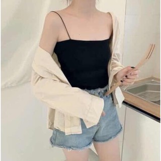 [ẢNH THẬT]ÁO 2 DÂY NỮ THUN COTTON SIÊU ĐẸP 2 MÀU ĐEN TRẮNG