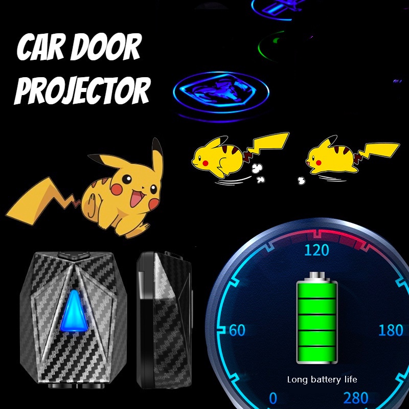USB Pikachu Đèn Logo Cửa Xe Hơi , Đèn Led chiếu cửa họa cho xe hơi Đèn chiếu laser không dây gắn cửa xe hơi hình phi@SQN