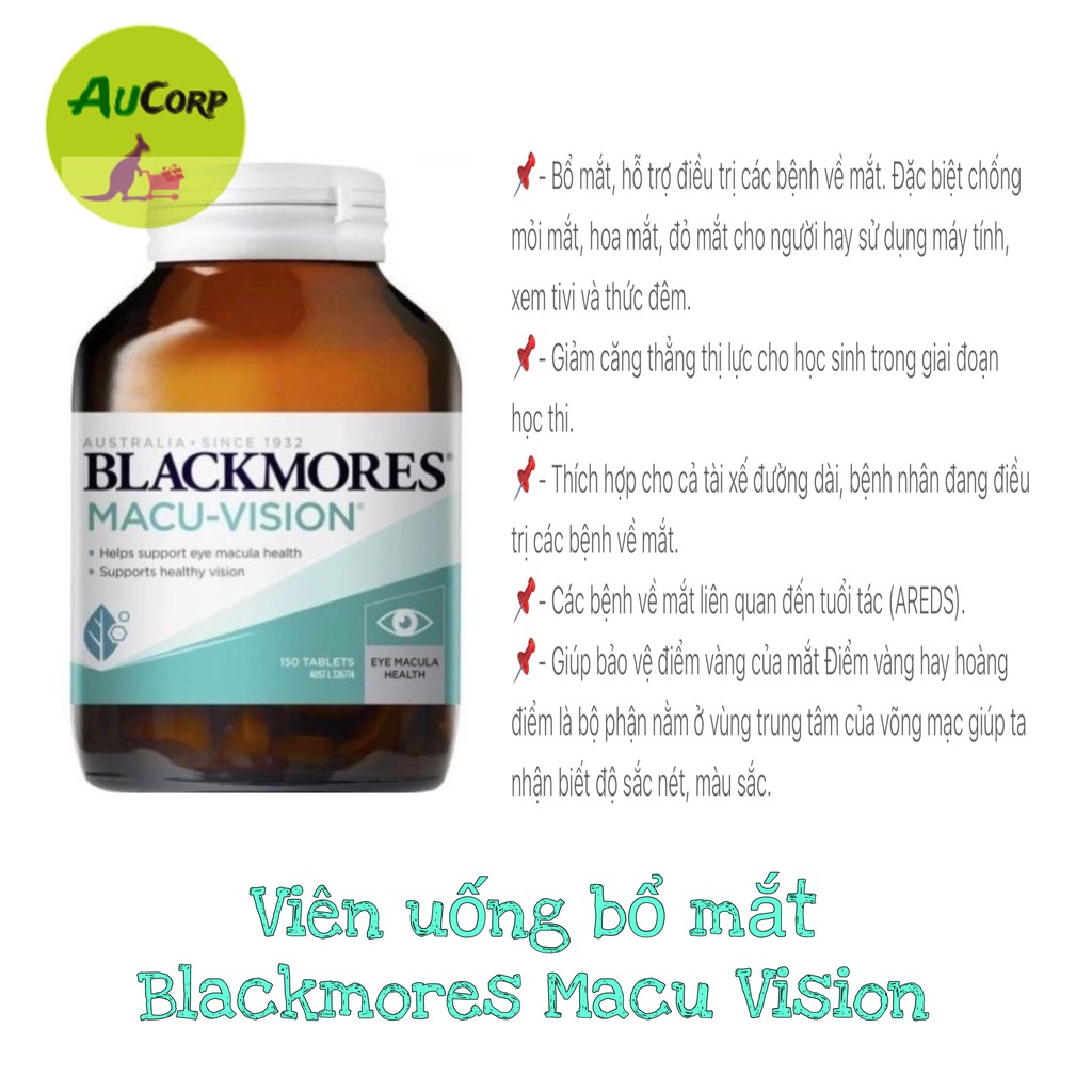 Bổ mắt - Blackmores Macu Vision - Viên uống hộ trợ thị lực - vàng mắt - chống Oxy hóa - 125 viên