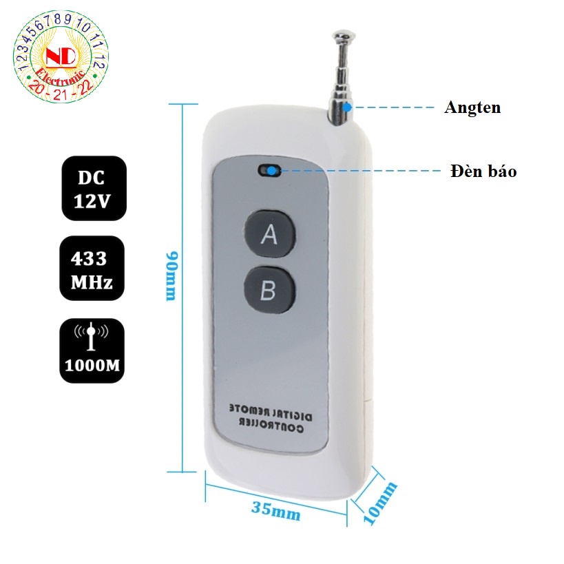 Tay cầm điều khiển từ xa tần số 433MHz 1000M, dùng để điều khiển thiết bị có chung tần số 433MHz