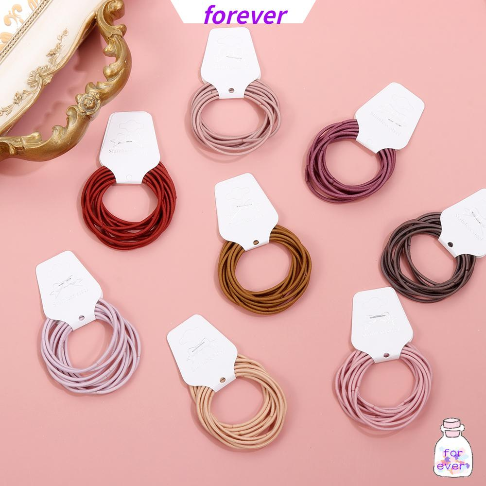 Set 10 Dây Thun Cột Tóc Đuôi Ngựa Co Giãn Màu Trơn Độ Co Giãn Cao Cho Nữ