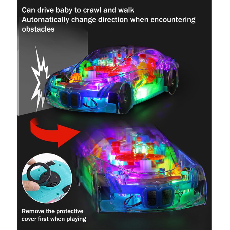 newest Electric Transparent Gear Led Light Music Car Model Kids Educational Toy kid boy Gift