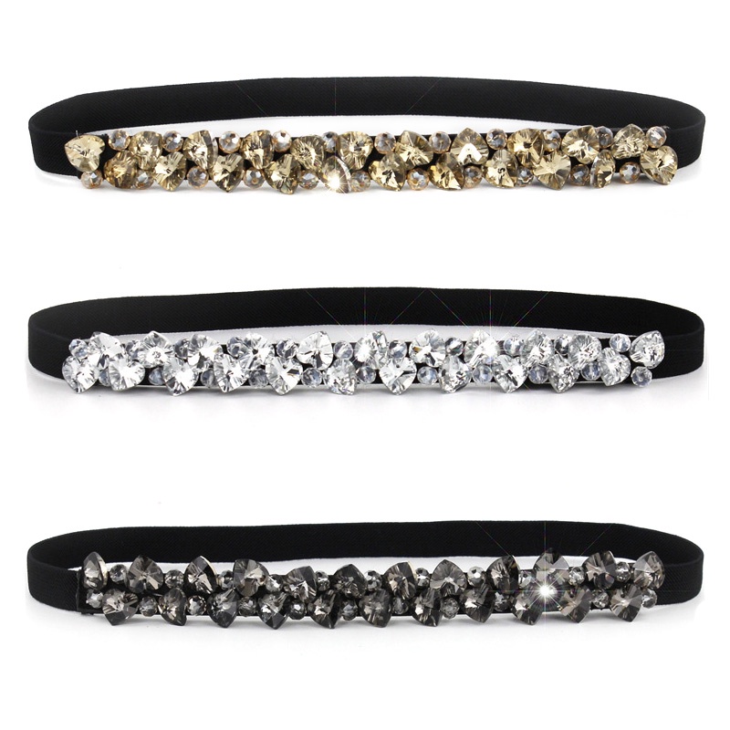 Thắt lưng co giãn đính đá pha lê đen thời trang cho nữ