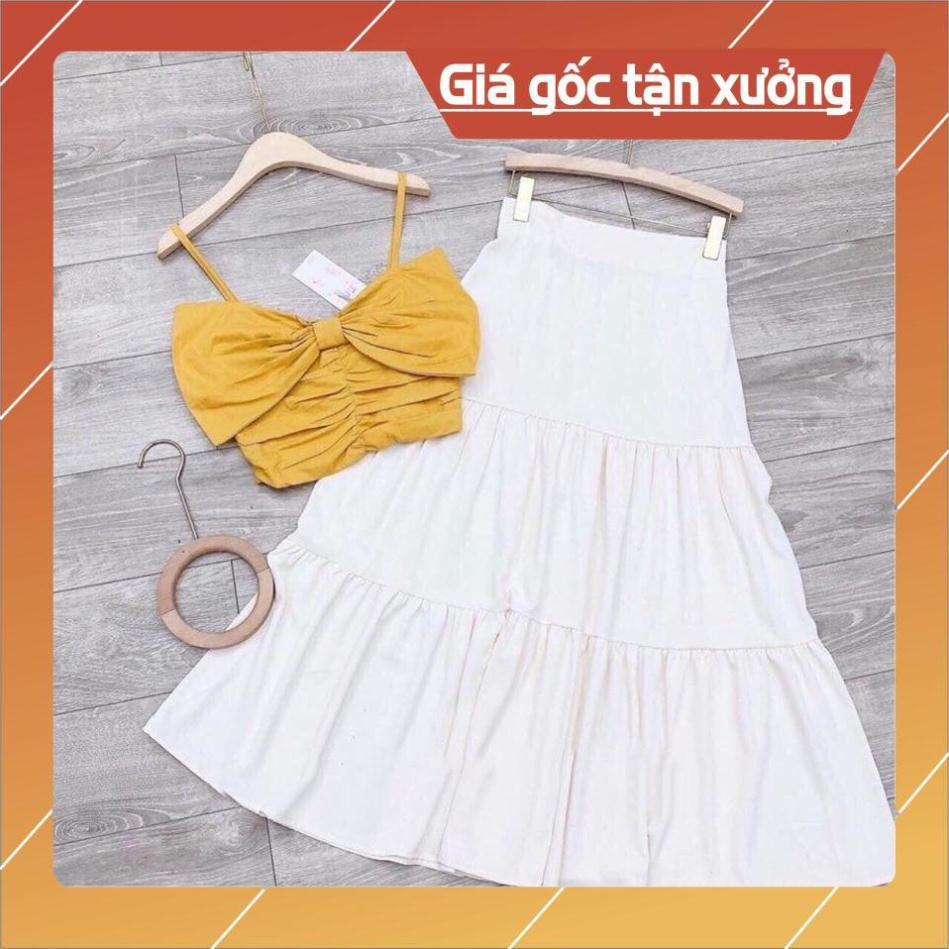 ⚡Flash Sale⚡ Sét Váy Nơ Hai Dây Chân Váy Maxi Tiểu Thư S259