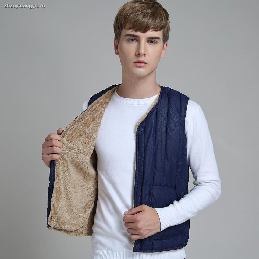 Áo khoác phao không tay lót nhung cotton dáng ngắn thời trang mùa đông dành cho nam