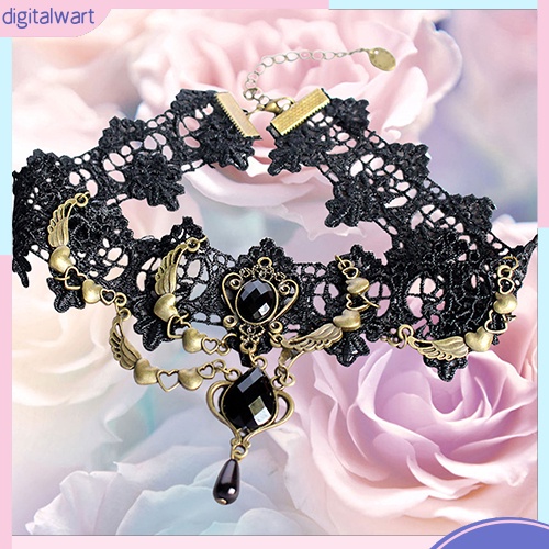 Vòng cổ choker thiết kế họa tiết ren đính đá giả thời trang cho nữ