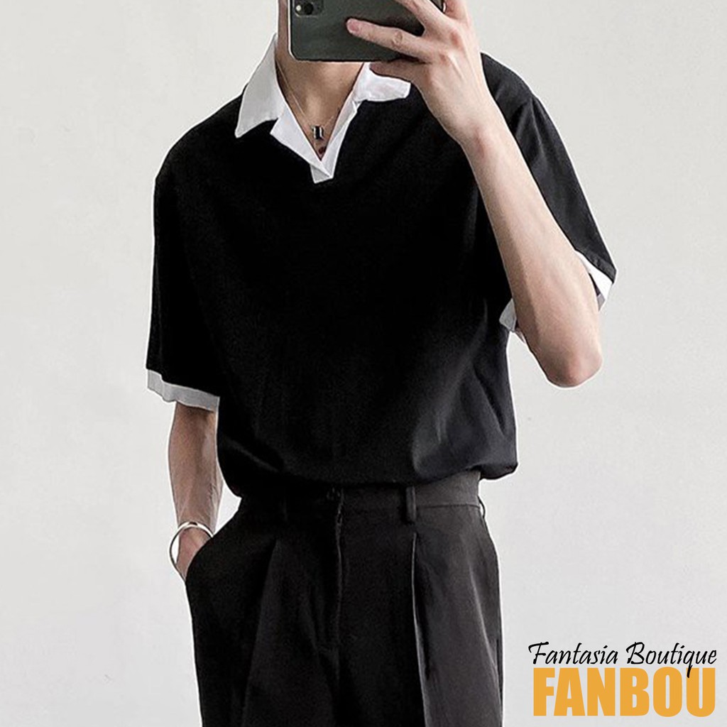 Áo thun polo nam tay ngắn cổ phối viền màu in logo