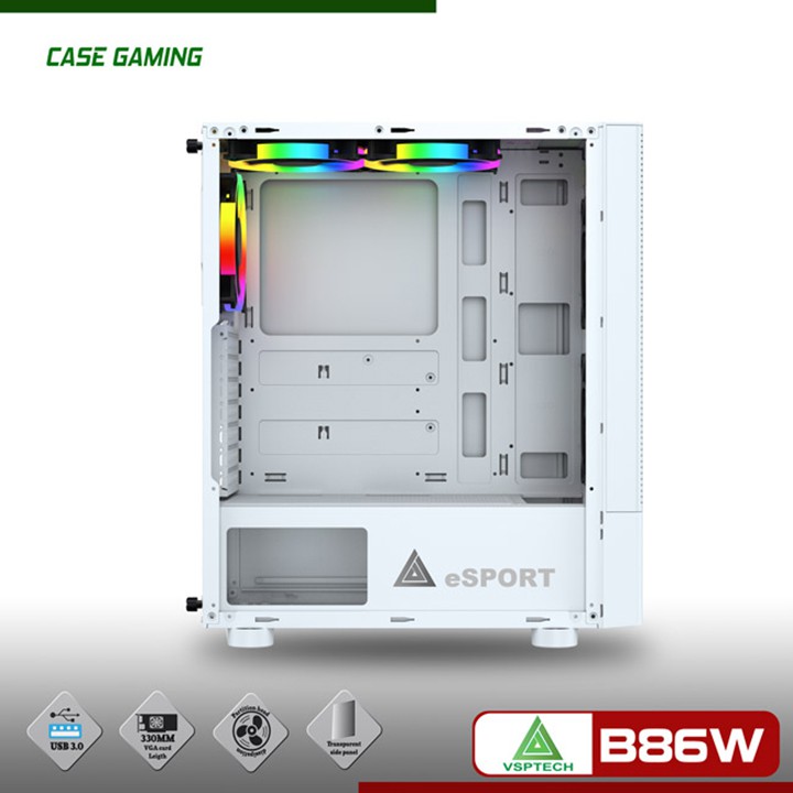 Thùng vỏ PC - Case VSP B86W Trắng Gaming Mặt Lưới, Mặt hông kính cường lực, chất liệu thép &amp; nhựa ABS cao cấp