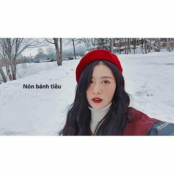 Mũ nồi Beret HOT Girl loại 1 ⚡️ VẢI NỈ ⚡️  nón bánh tiêu trẻ em người lớn nhiều màu hót đen đỏ xám nâu
