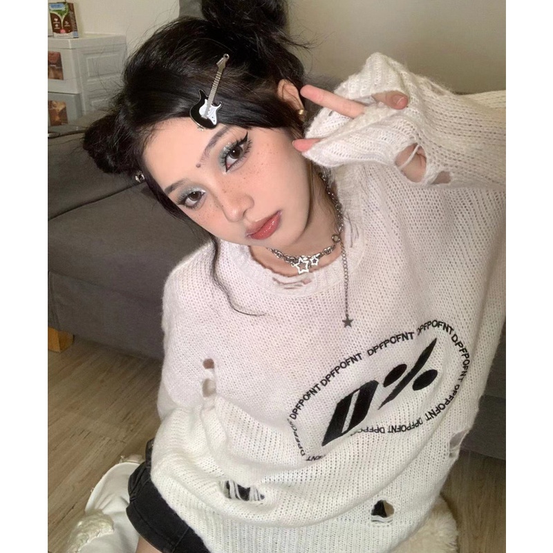 Áo Sweater Dáng Rộng Thêu Chữ Thời Trang Mùa Thu Dễ Phối Đồ