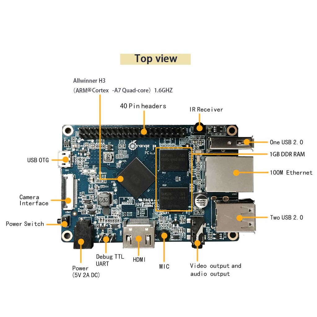 Máy tính nhúng Orange PI PC ARM H3 Quad-core Cortex-A7 1GB DDRAM3