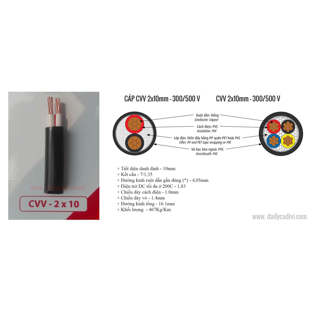 Dây điện CVV 2x10