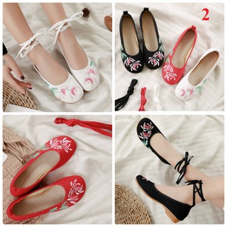 Giày vải thêu hoa cổ trang hoa cúc màu