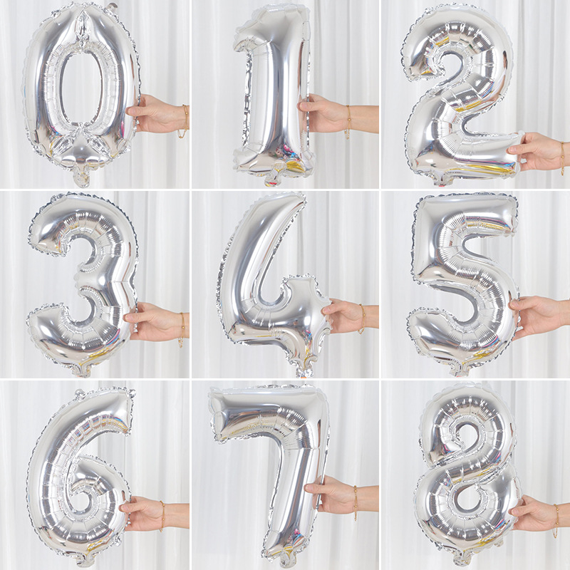 Bong Bóng Tráng Nhôm Hình Chữ Số 0-9 16 Inch Màu Vàng / Bạc Trang Trí Tiệc Nổi Bật
