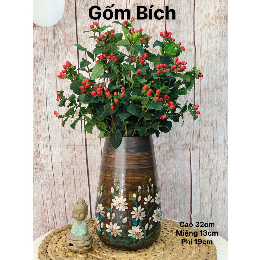 Bình Hoa Lọ Hoa Dáng Giọt Nước Men Mộc Cao 32cm Gốm Sứ Bát Tràng - Gốm Bích